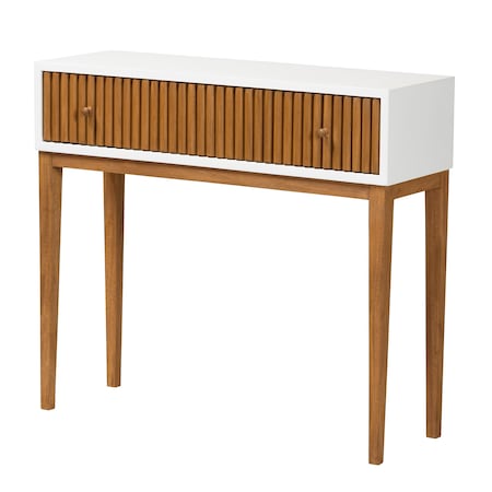 Baxton Studio Odile Mid-Century Modern Honey Brown Finished Bayur Wood Console Table with Fluted-designed Drawer 227-12894-ZORO